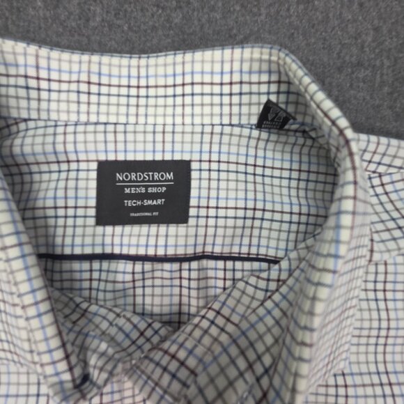 2 X Nordstrom Dress Shirts Mens 18.5-34/35 Check Tech Smart Stretch Traditional - Picture 4 of 11